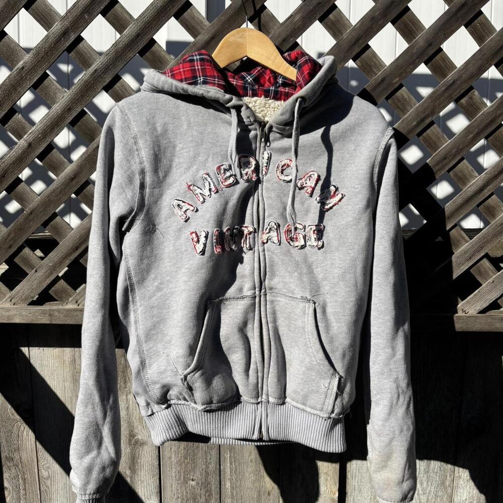 Y2K Ci Sono Sherpa-Lined Hoodie — Grey Zip Up / American Vintage Patch